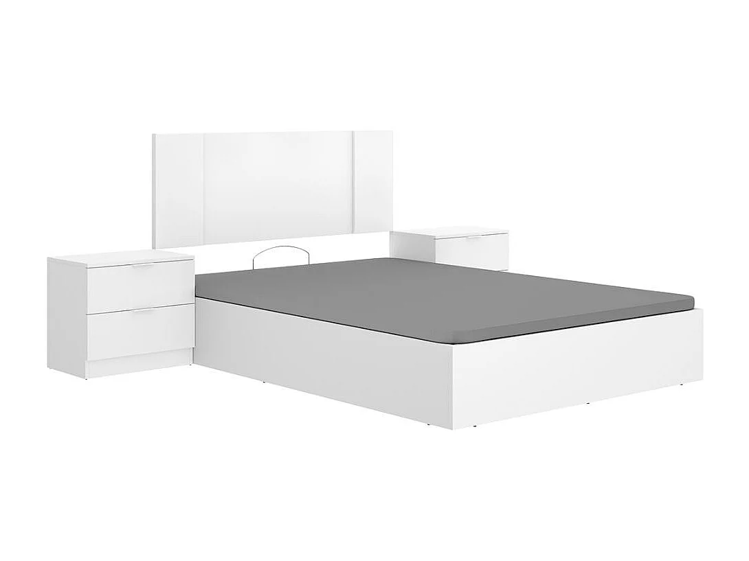 Composición de dormitorio Pack Flow cabecero con mesitas y canapé blanco 96x240,8x190 cm