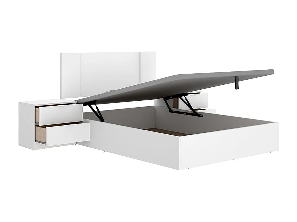 Composición de dormitorio Pack Flow cabecero con mesitas y canapé blanco 96x240,8x190 cm