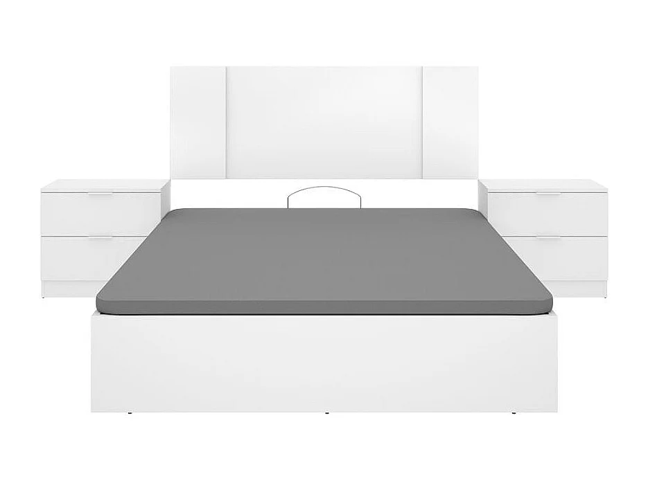 Composición de dormitorio Pack Flow cabecero con mesitas y canapé blanco 96x240,8x190 cm