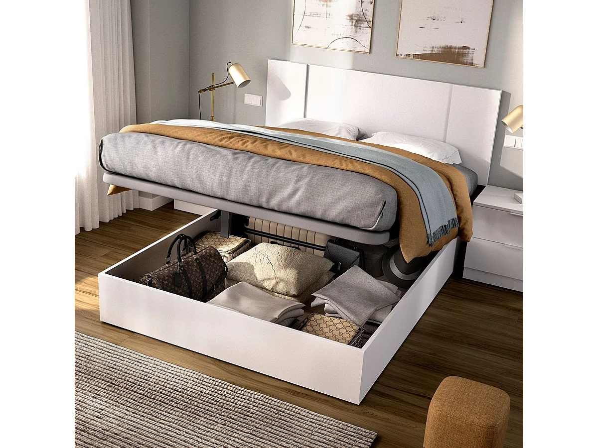 Composición de dormitorio Pack Flow cabecero con mesitas y canapé blanco 96x240,8x190 cm