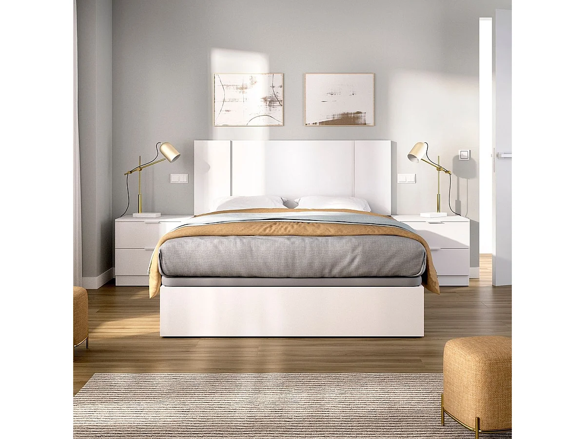 Composición de dormitorio Pack Flow cabecero con mesitas y canapé blanco 96x240,8x190 cm