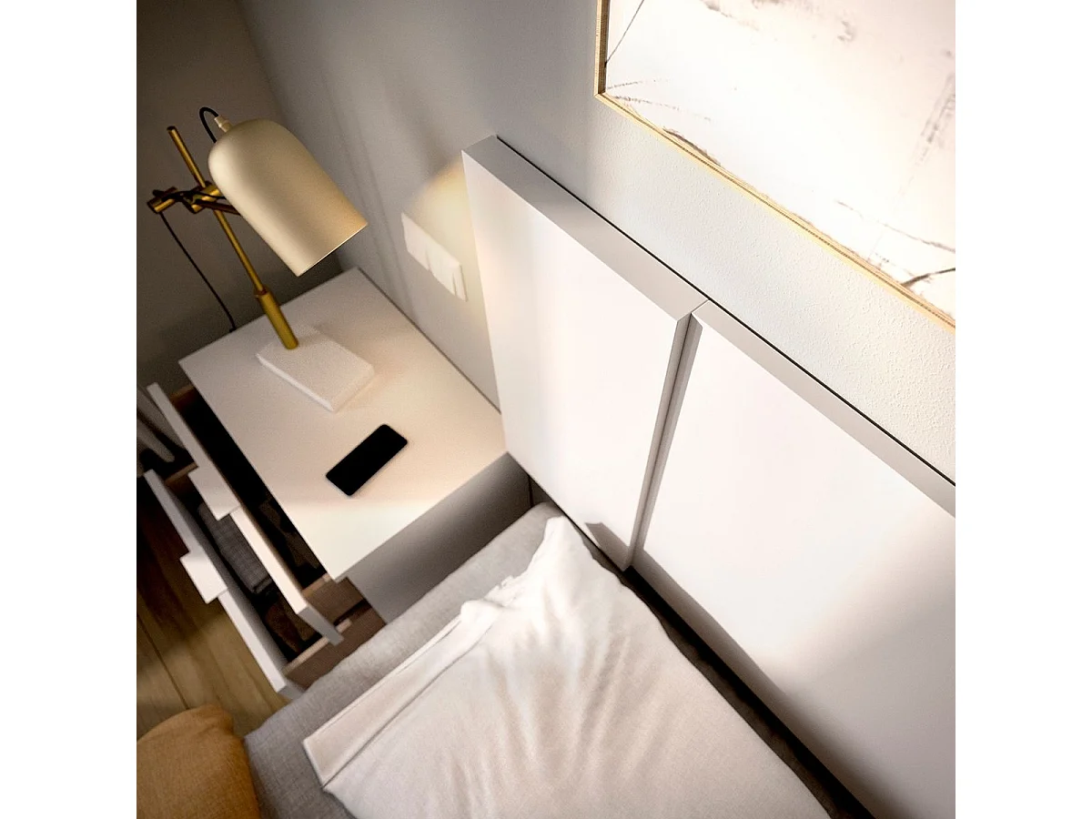Composición de dormitorio Pack Flow cabecero con mesitas y canapé blanco 96x240,8x190 cm