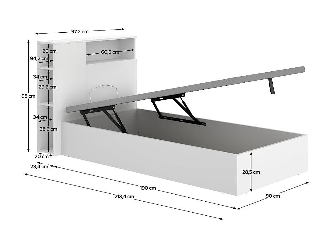 Conjunto de dormitorio Ten cabecero con canapé abatible blanco 95x90x213,4 cm