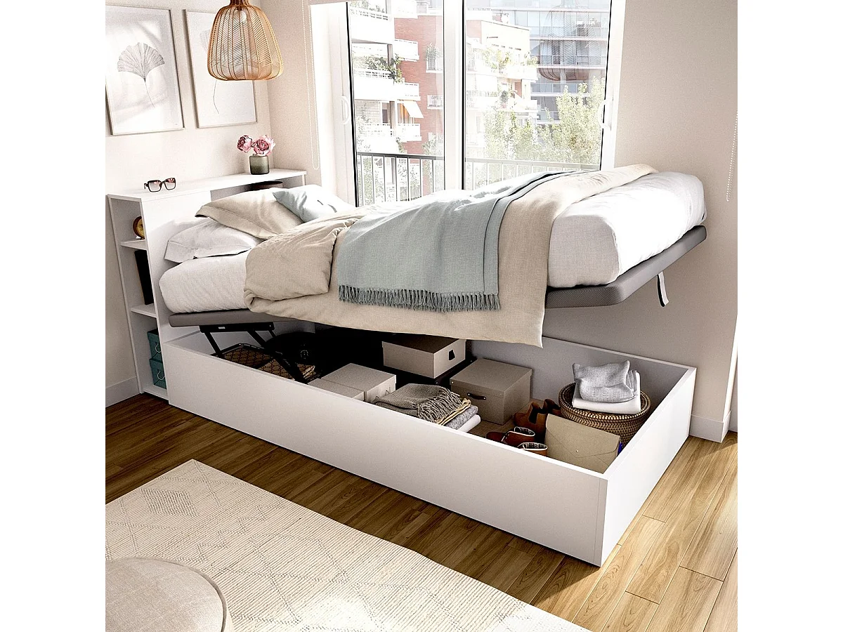 Conjunto de dormitorio Ten cabecero con canapé abatible blanco 95x90x213,4 cm