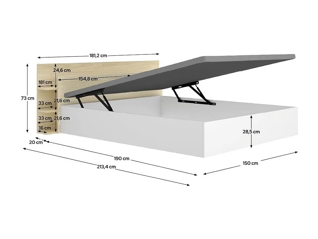 Composición de dormitorio Pack Tori cabecero con canapé natural/blanco 73x181,2x213 cm