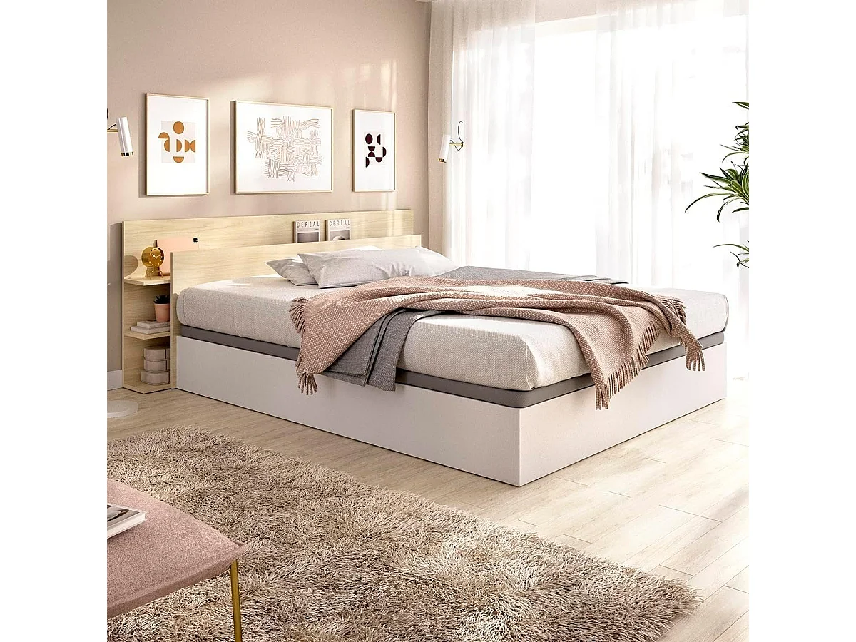 Composición de dormitorio Pack Tori cabecero con canapé natural/blanco 73x181,2x213 cm