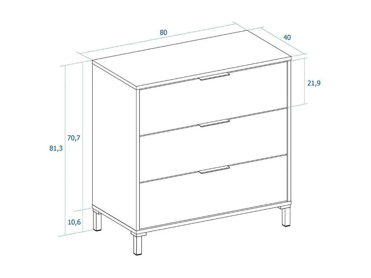 Cómoda Arles 3 cajones albo/rayado 81,3x80x40 cm