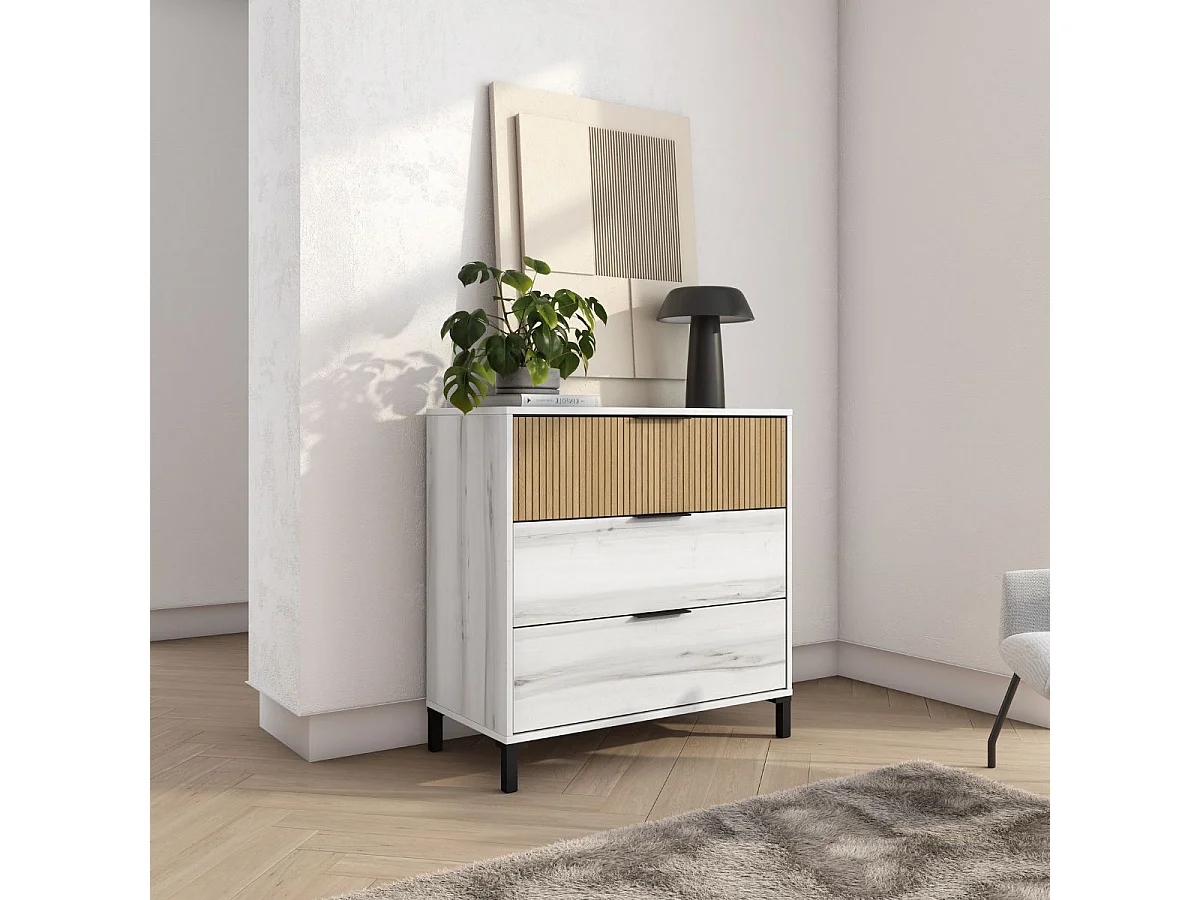 Cómoda Arles 3 cajones albo/rayado 81,3x80x40 cm