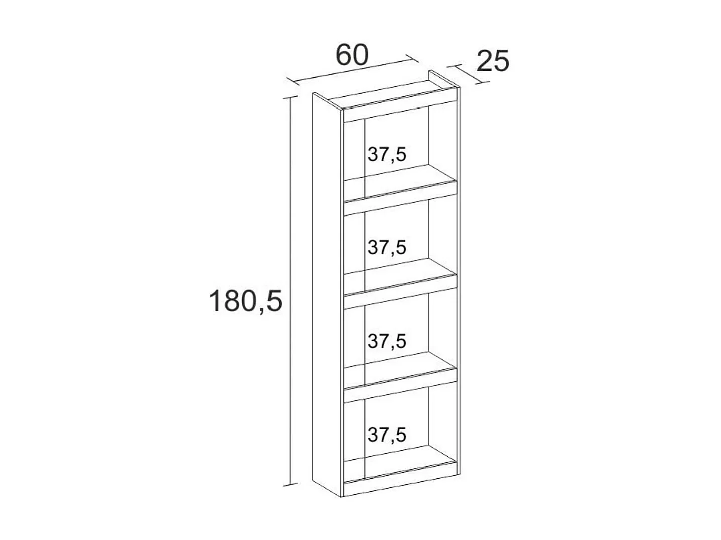 Estantería Talio 4 niveles blanco mate 180,5x60x25 cm
