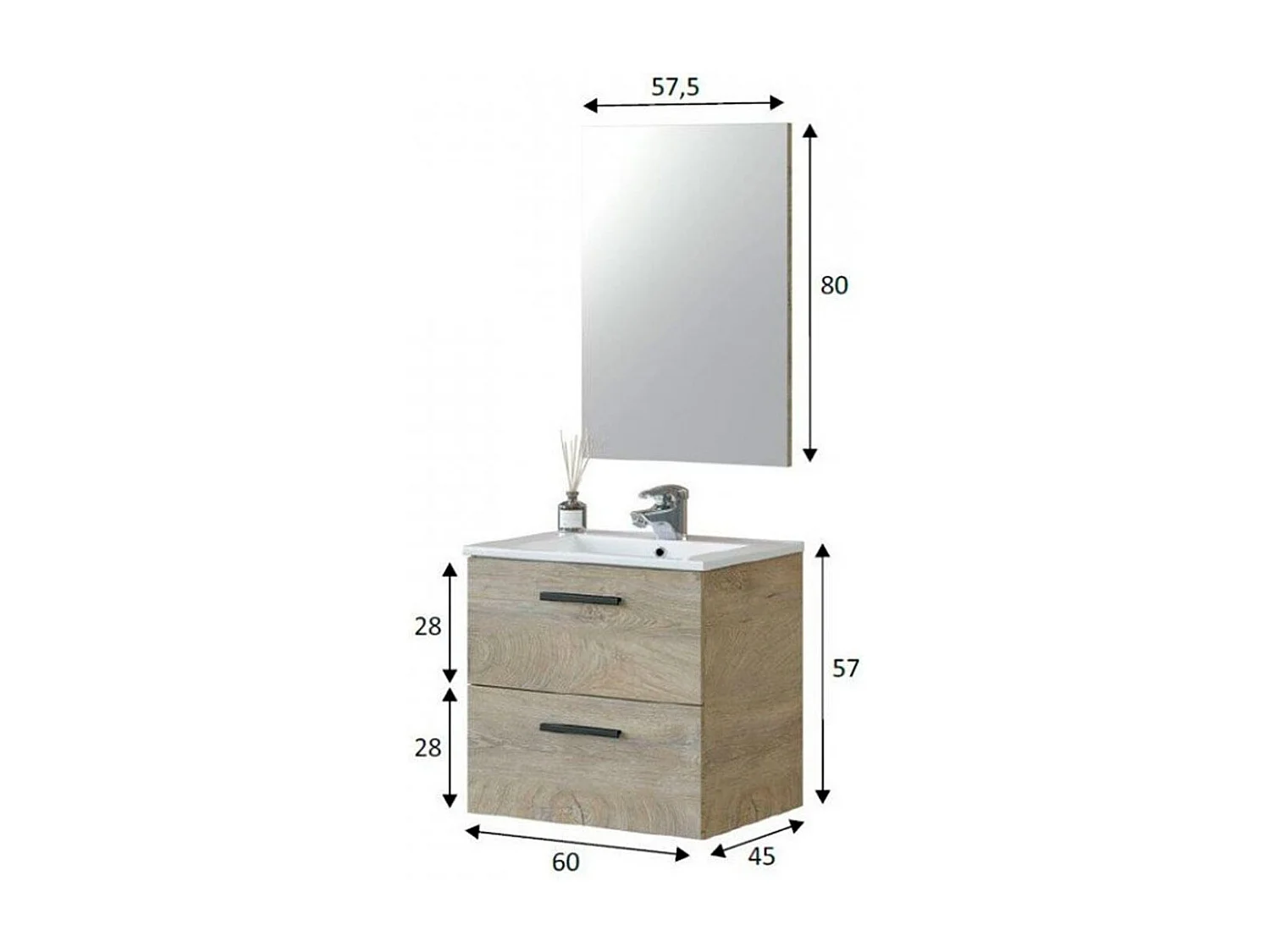 Mueble de baño Athena mueble + espejo + lavabo roble 60 cm