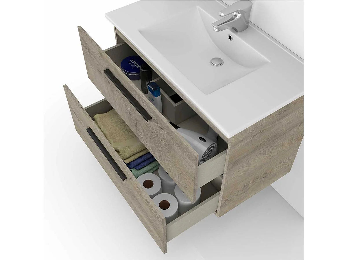 Mueble de baño Athena mueble + espejo + lavabo roble 60 cm