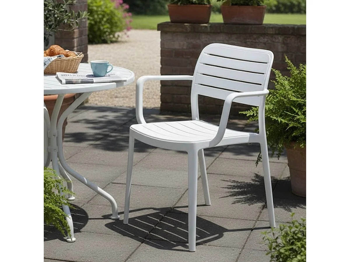 Silla de exterior Calpe blanco/natural 80,5x53,5x41 cm