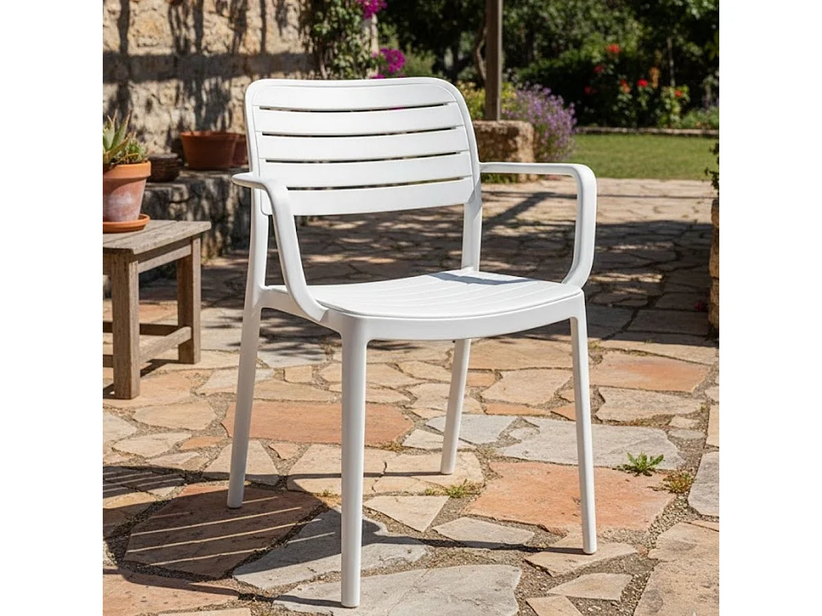 Silla de exterior Calpe blanco/natural 80,5x53,5x41 cm