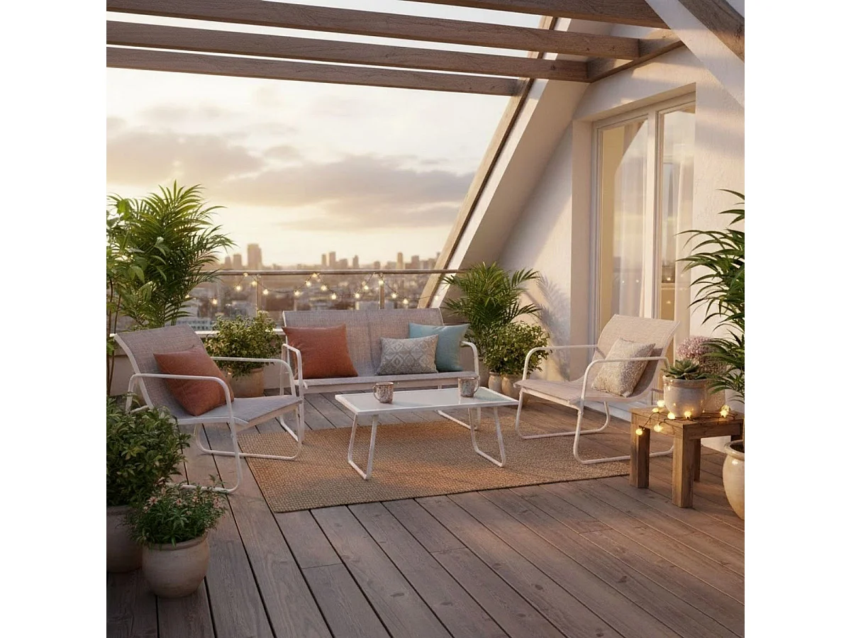 Conjunto de jardín Lazio 4 piezas blanco/natural