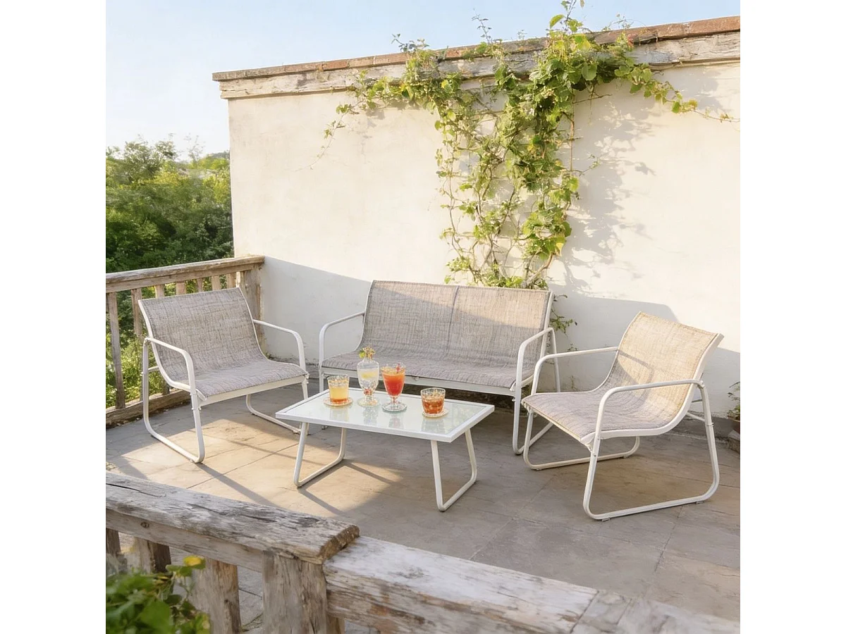 Conjunto de jardín Lazio 4 piezas blanco/natural