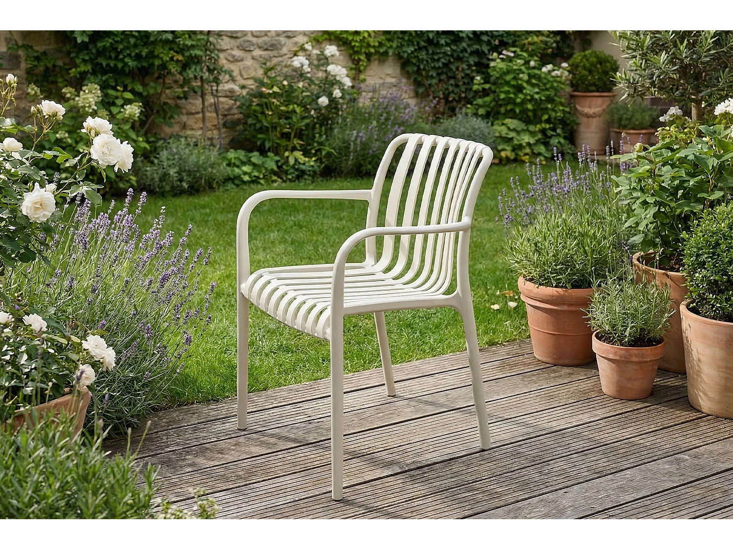 Chaise de jardin - blanc crème plastique - MIAVA