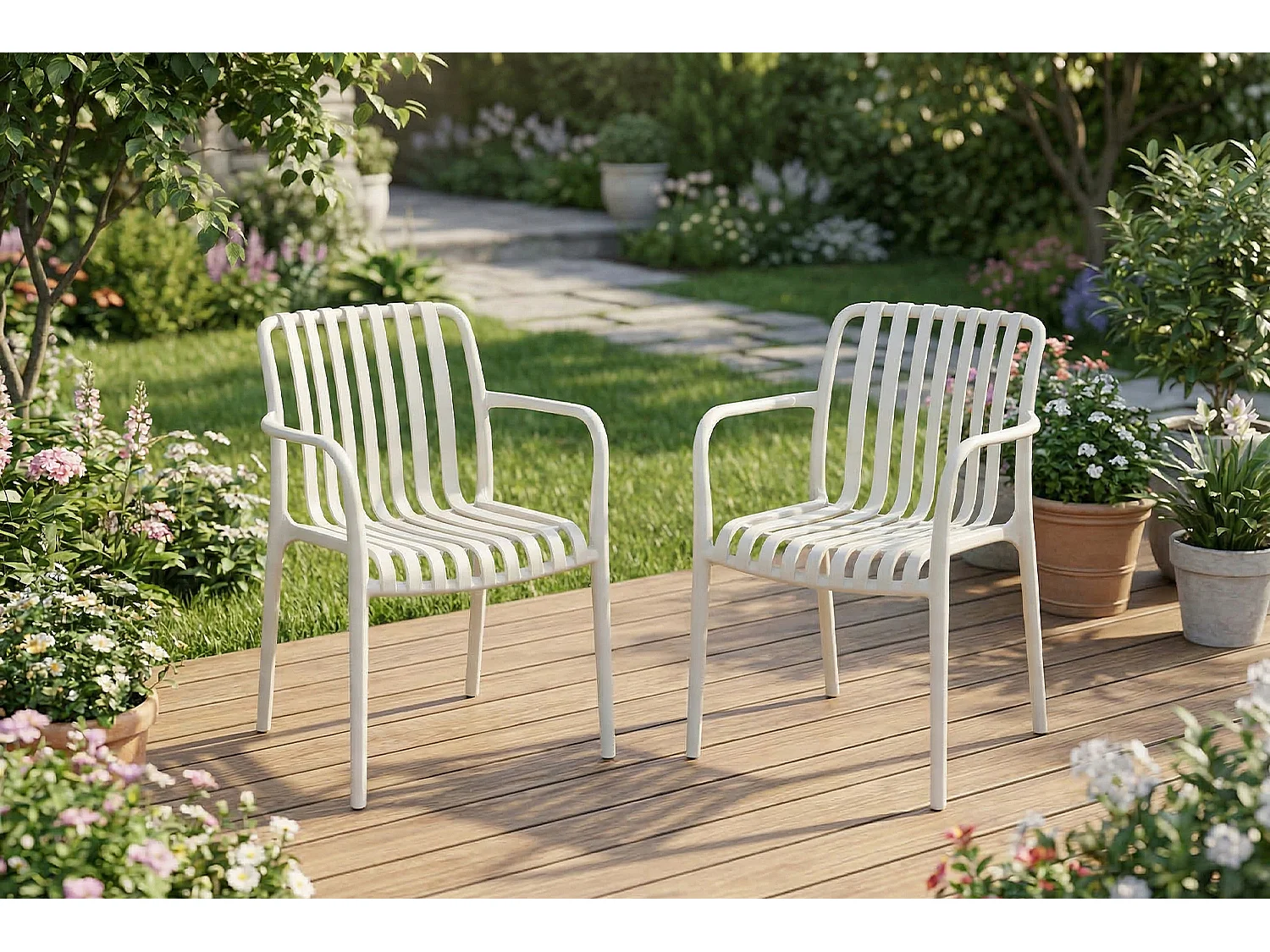 Chaise de jardin - blanc crème plastique - MIAVA