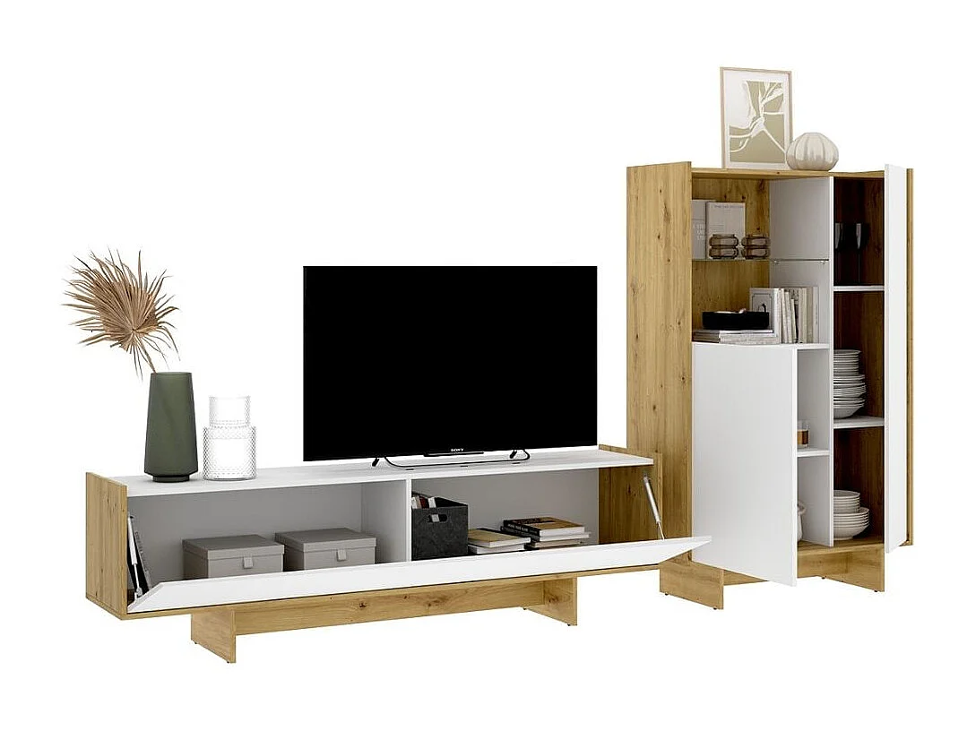 Composición de salón Ka mueble de TV y aparador blanco/natural