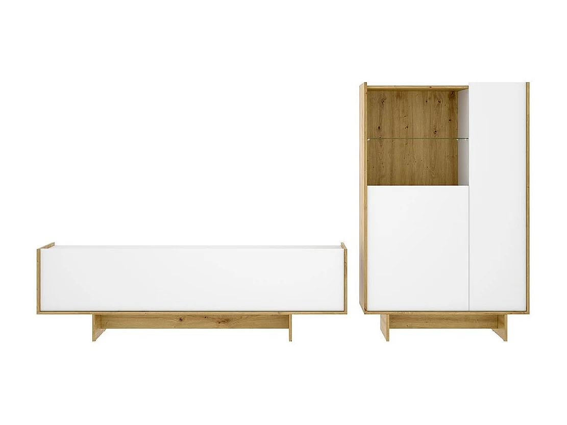 Composición de salón Ka mueble de TV y aparador blanco/natural