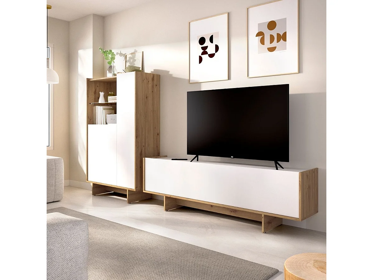 Composición de salón Ka mueble de TV y aparador blanco/natural