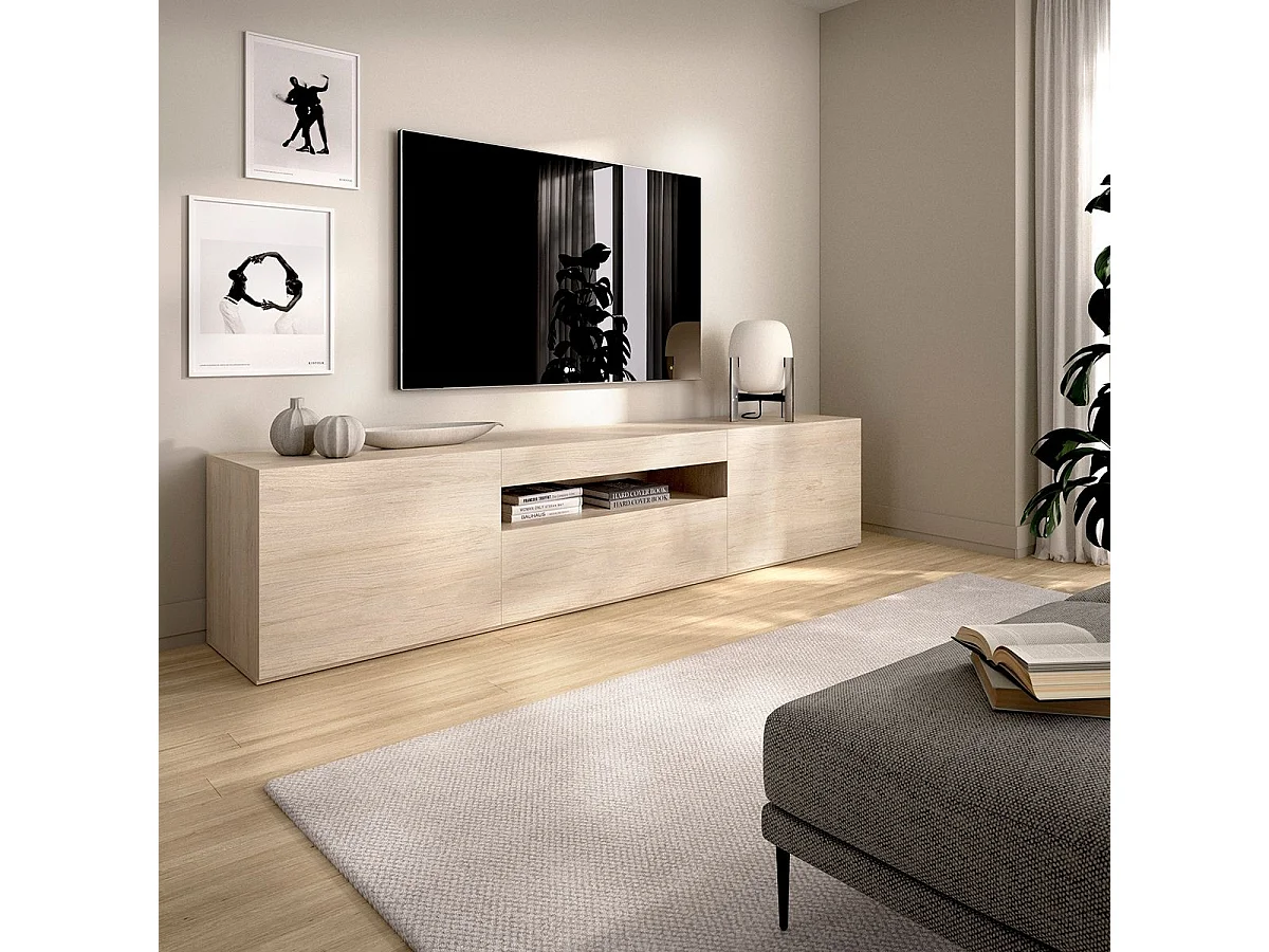 Mueble de TV Malmo 2 puertas con puerta abatible y compartimento natural 47,7x200x41,5 cm
