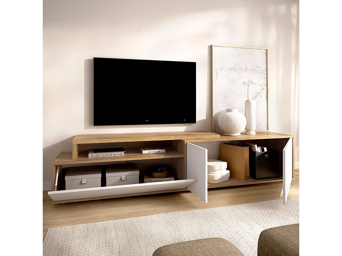 Mueble de TV Elsa puerta abatible con compartimento blanco/natural 46,9x185x40,2 cm