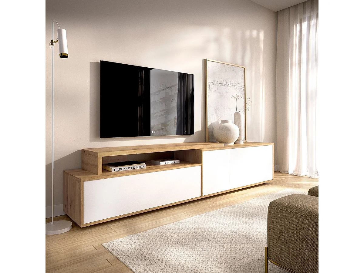 Mueble de TV Elsa puerta abatible con compartimento blanco/natural 46,9x185x40,2 cm