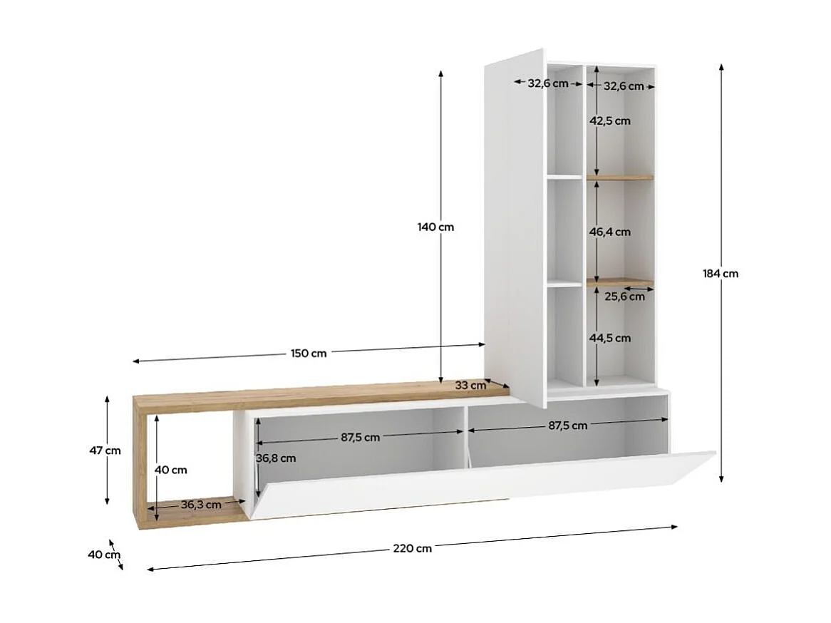 Mueble de TV Nilo diseño convertible blanco/natural