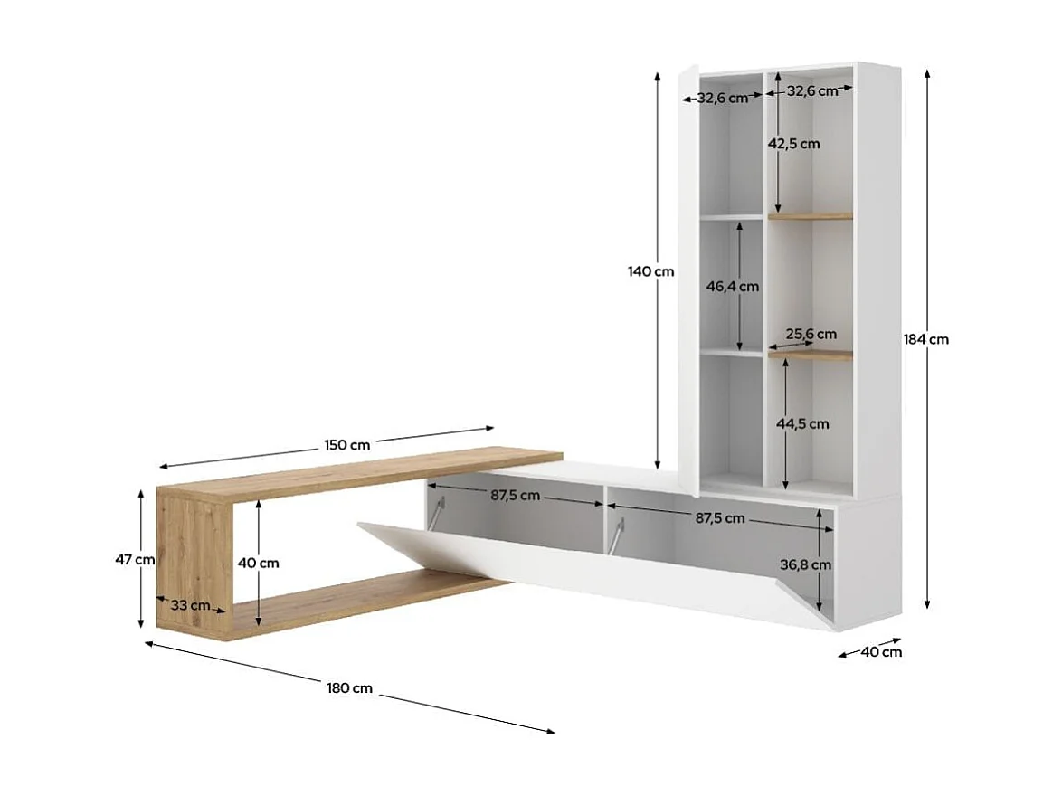 Mueble de TV Nilo diseño convertible blanco/natural