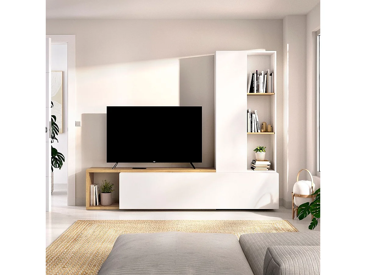Mueble de TV Nilo diseño convertible blanco/natural