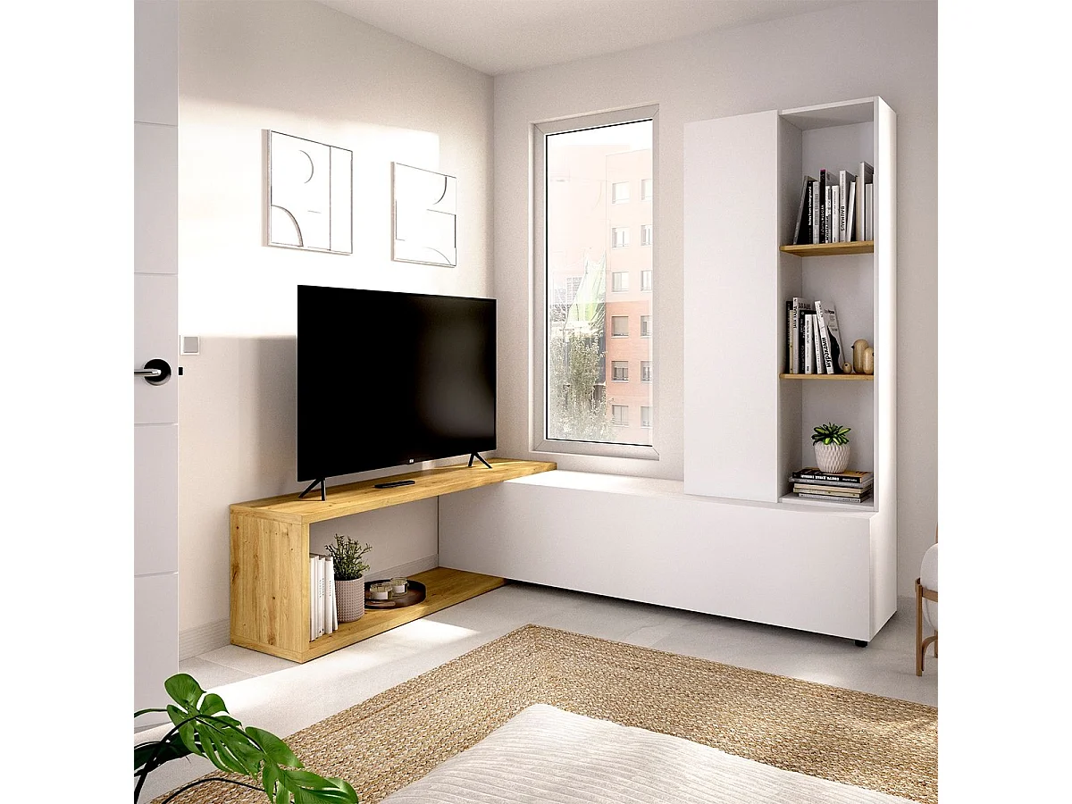 Mueble de TV Nilo diseño convertible blanco/natural