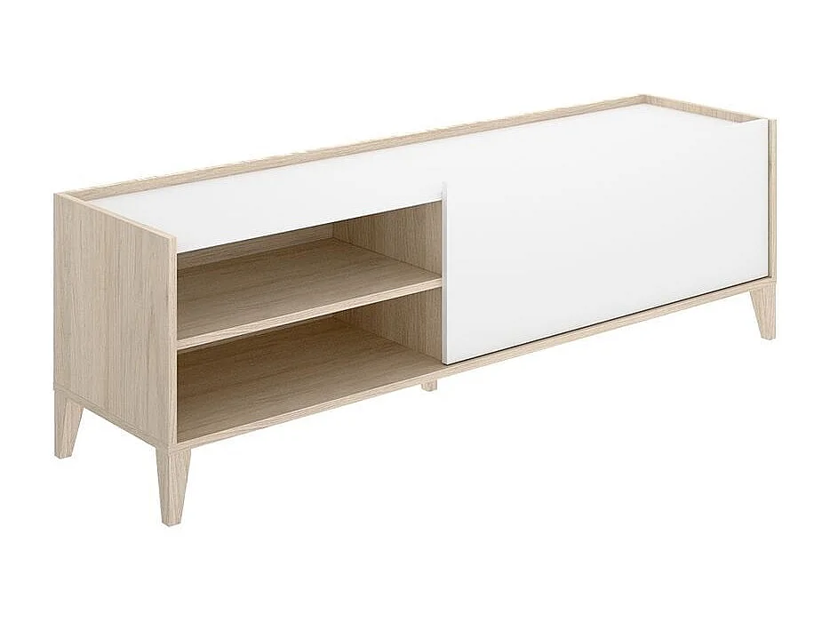 Mueble de TV Bari puerta abatible con 2 compartimentos blanco/natural 47,1x155,3x42,5 cm