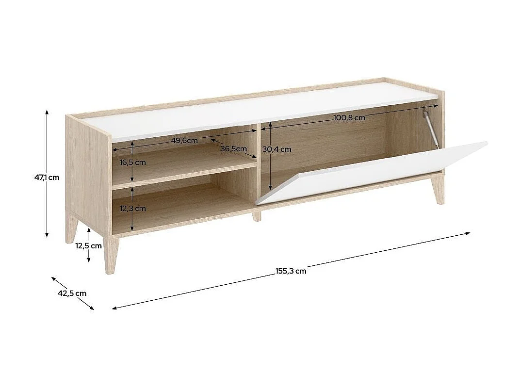 Mueble de TV Bari puerta abatible con 2 compartimentos blanco/natural 47,1x155,3x42,5 cm