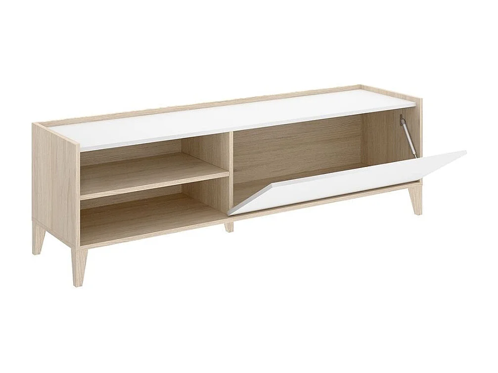 Mueble de TV Bari puerta abatible con 2 compartimentos blanco/natural 47,1x155,3x42,5 cm
