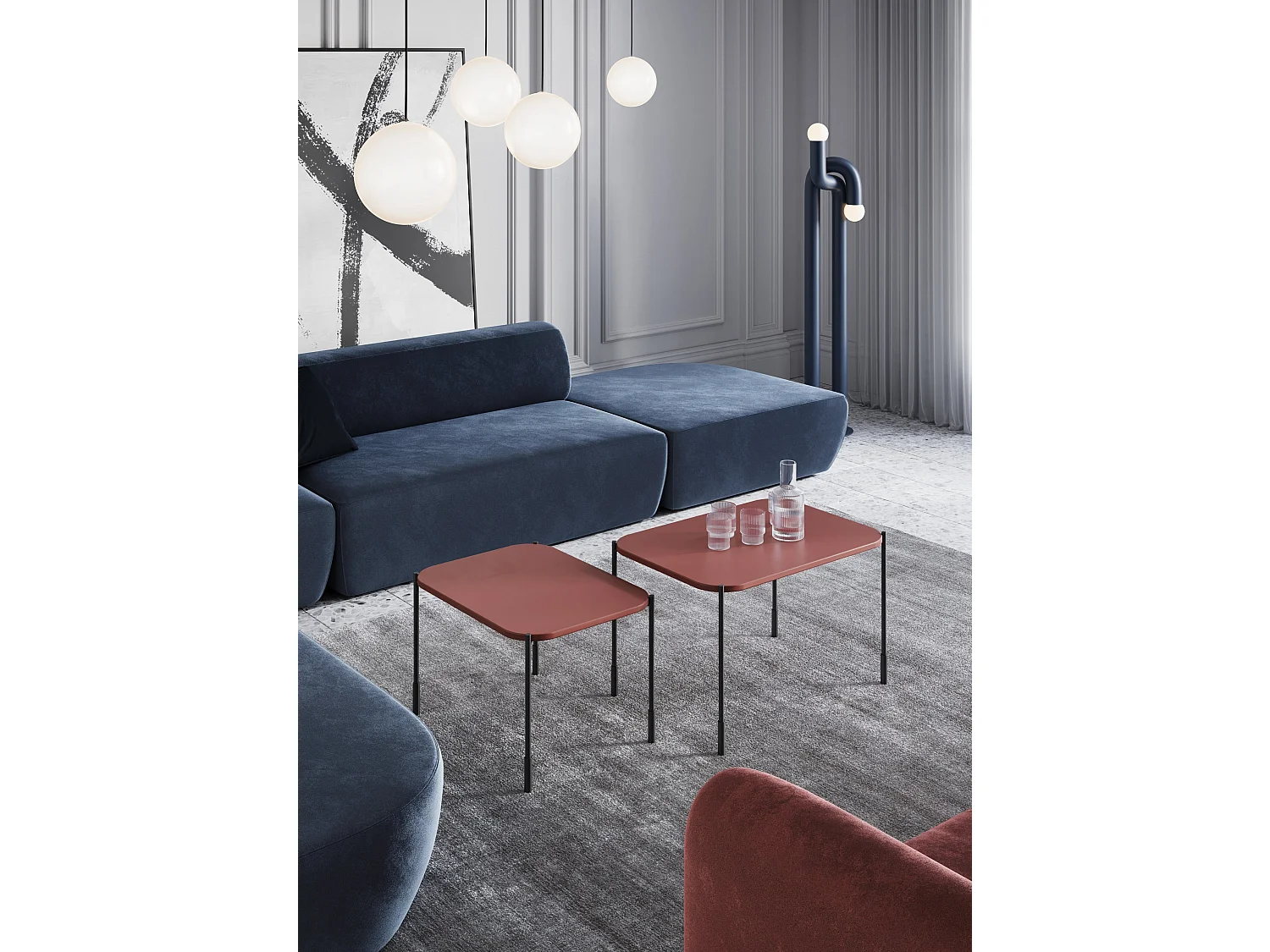 Table basse rectangulaire avec pieds en métal