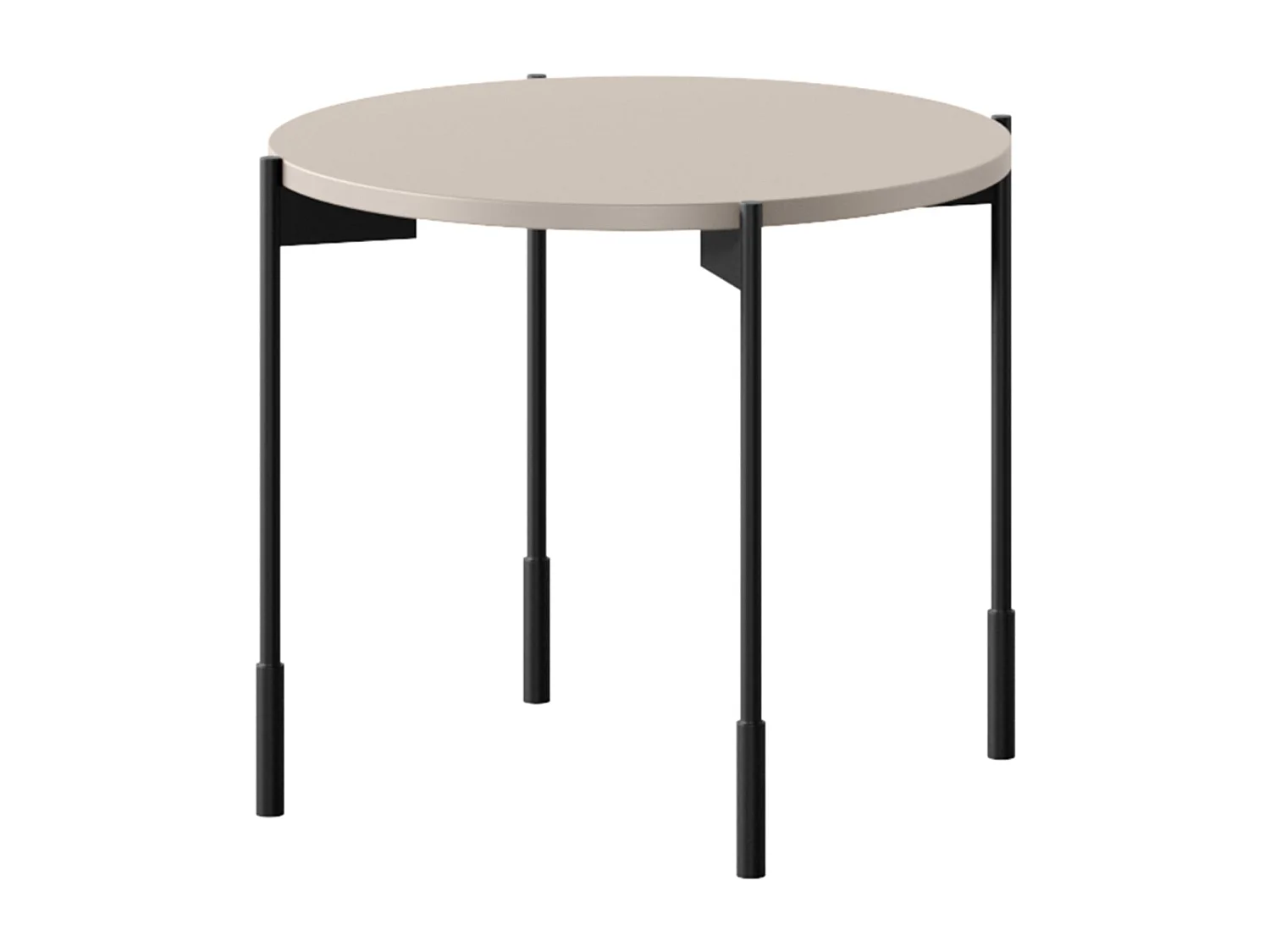 Mesa de centro redonda com pés de metal.