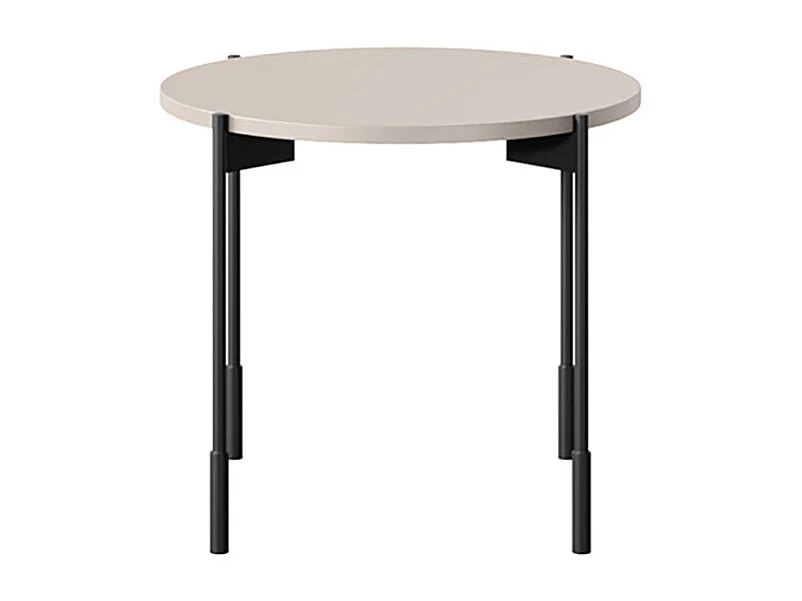 Mesa de centro redonda com pés de metal.