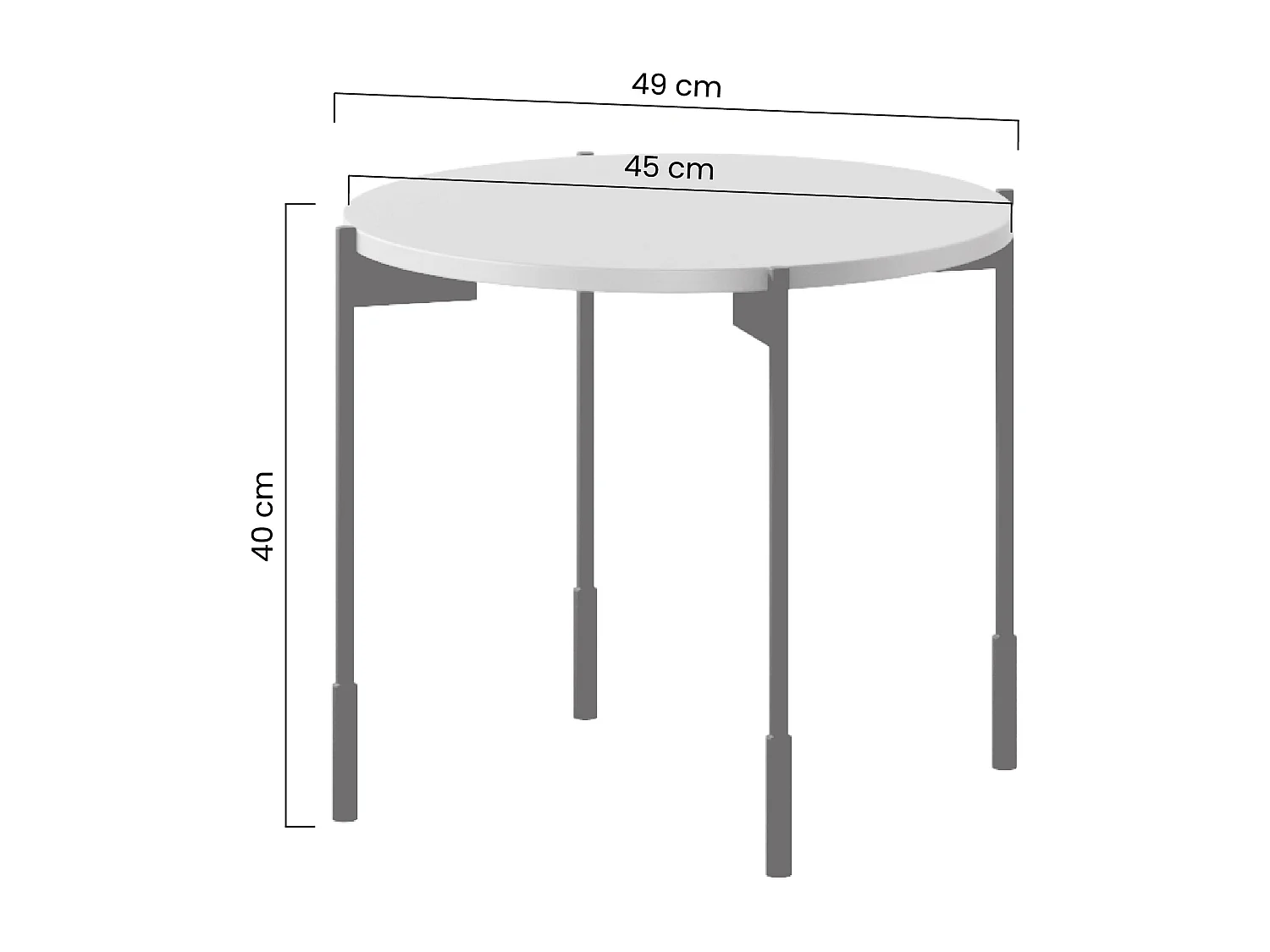 Mesa de centro redonda com pés de metal.