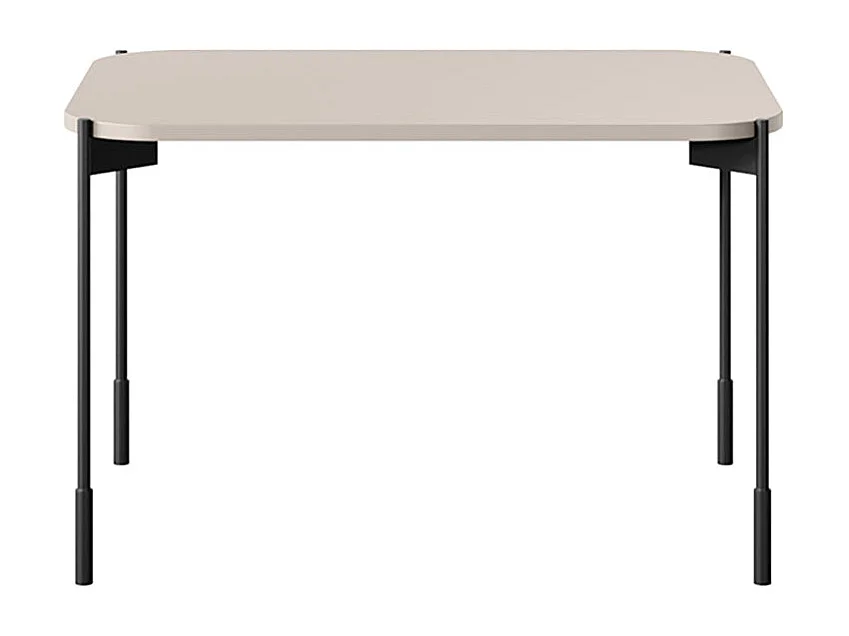 Mesa de centro retangular com pés de metal.