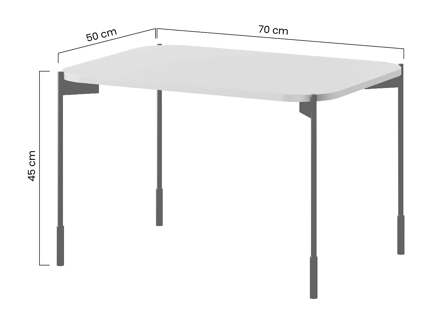 Mesa de centro retangular com pés de metal.