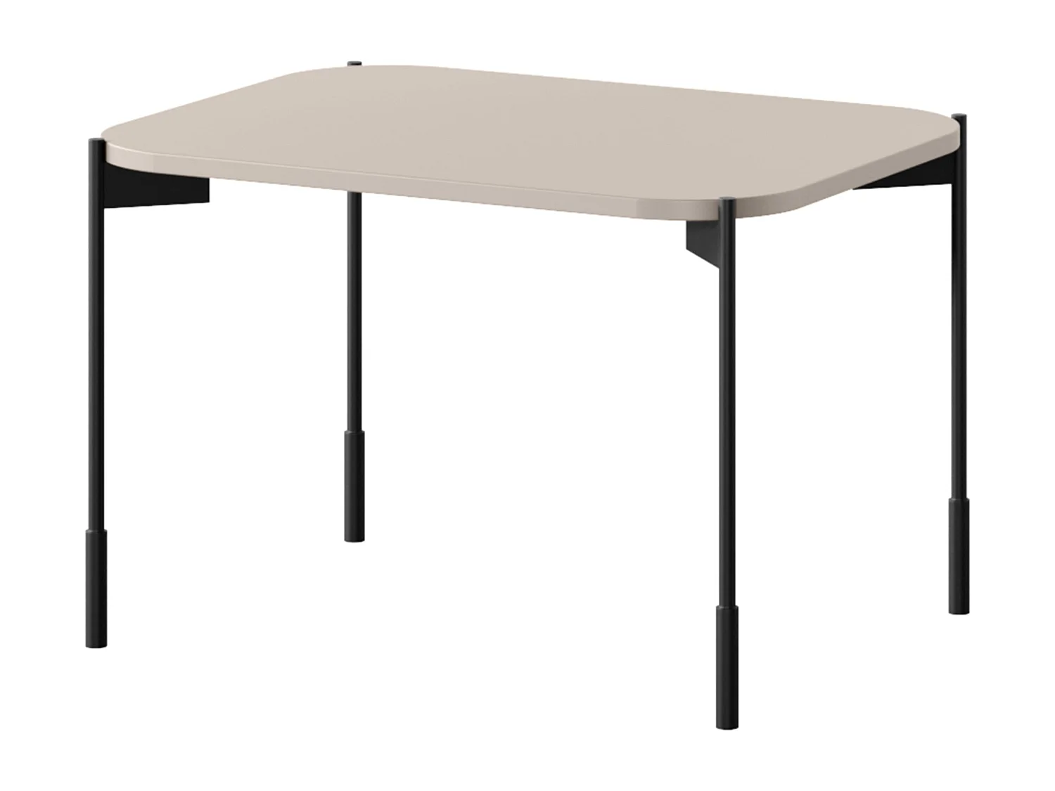 Mesa de centro retangular com pés de metal.