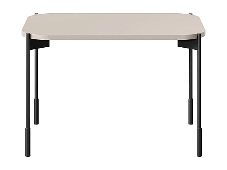Mesa de centro retangular com pés de metal.