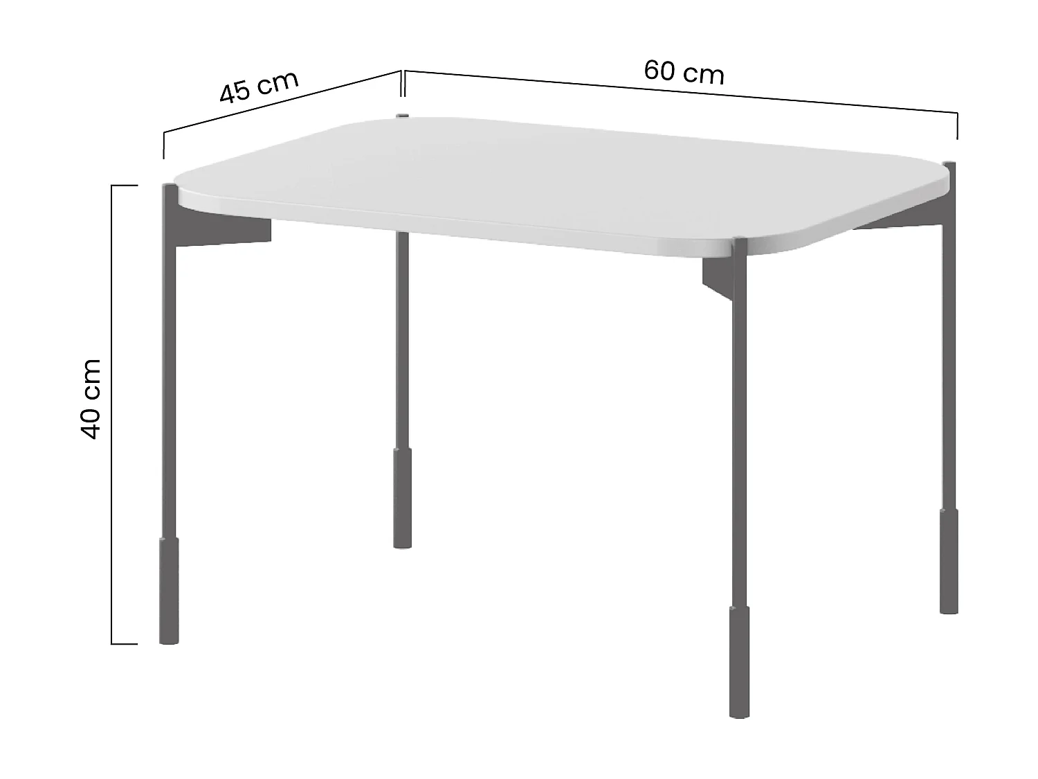 Mesa de centro retangular com pés de metal.