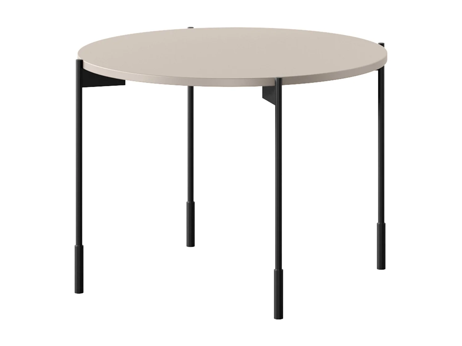 Mesa de centro redonda com pés de metal.