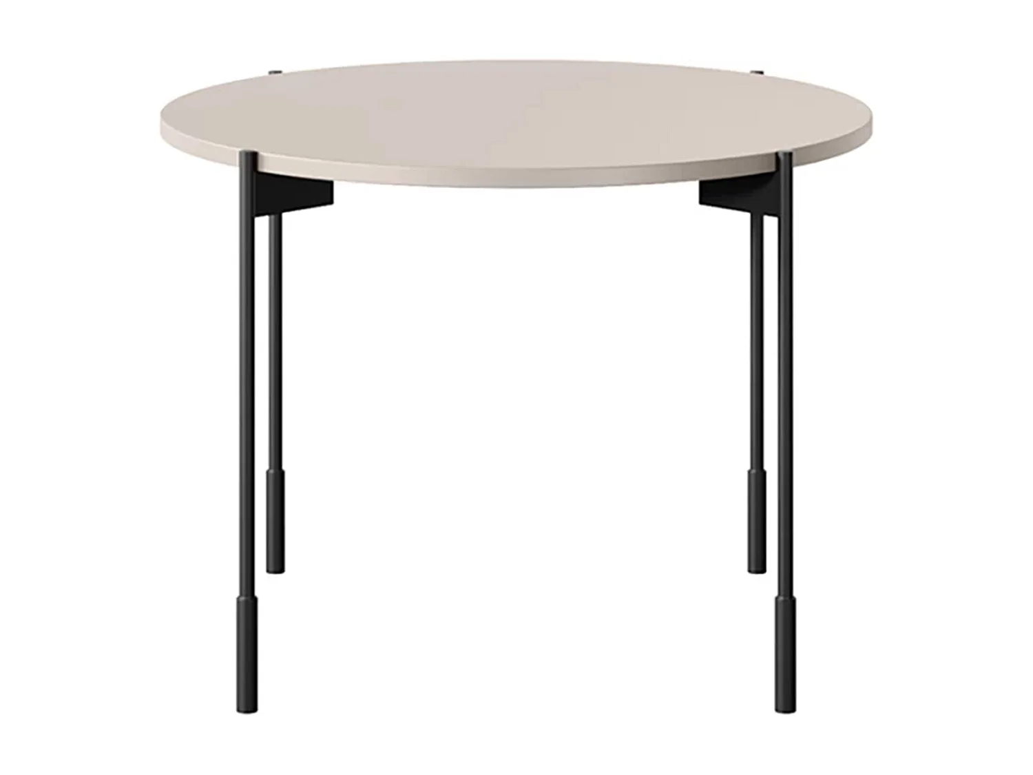 Mesa de centro redonda com pés de metal.
