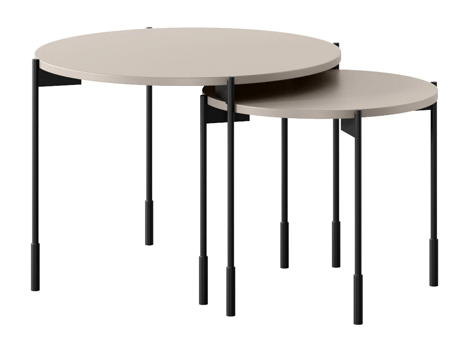 Mesa de centro redonda com pés de metal.