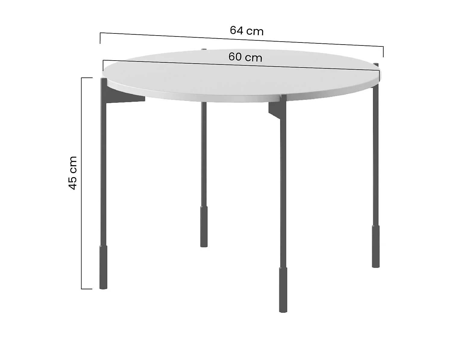 Mesa de centro redonda com pés de metal.