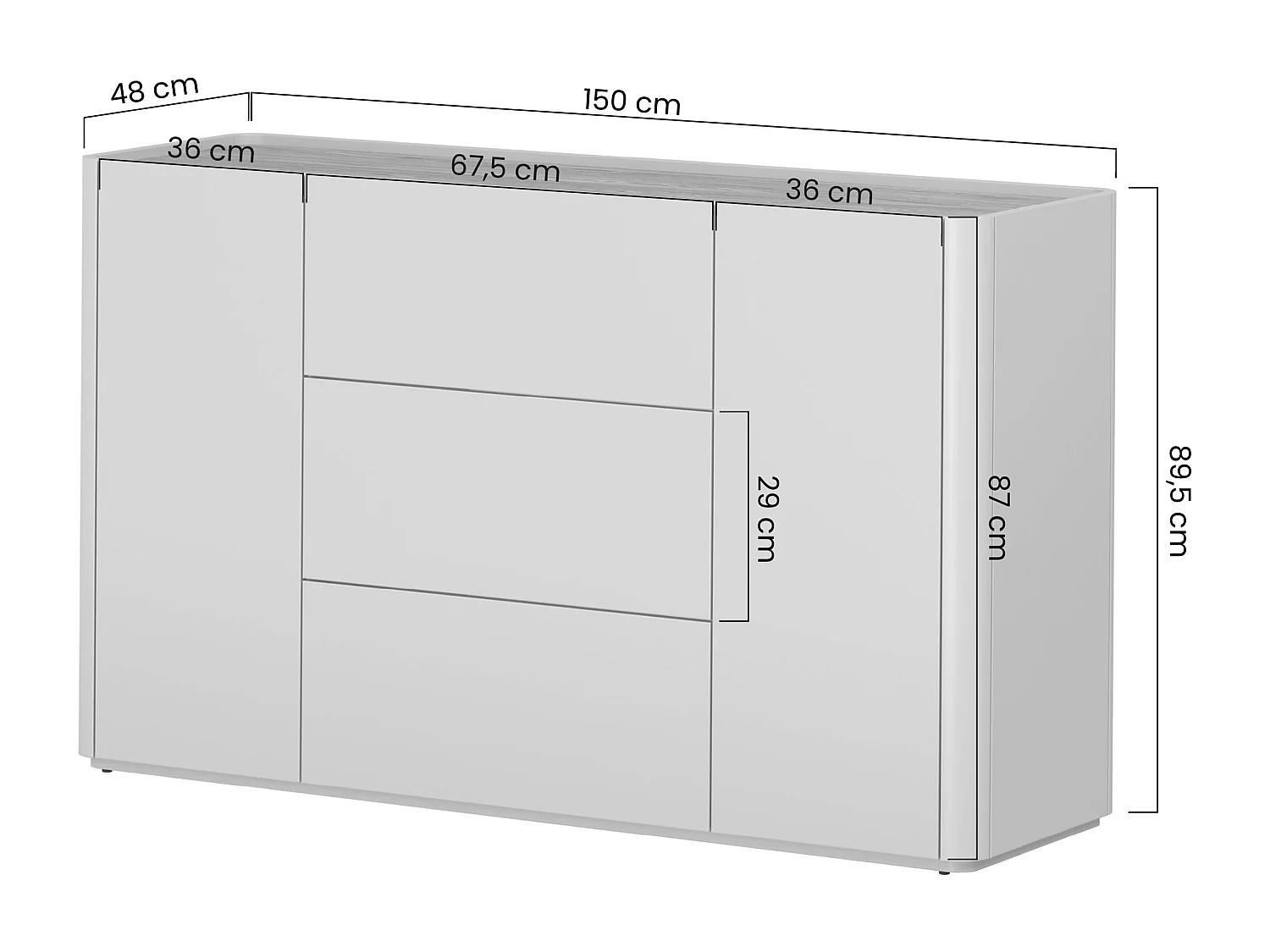 Buffet 2 portes 3 tiroirs 48x150 cm