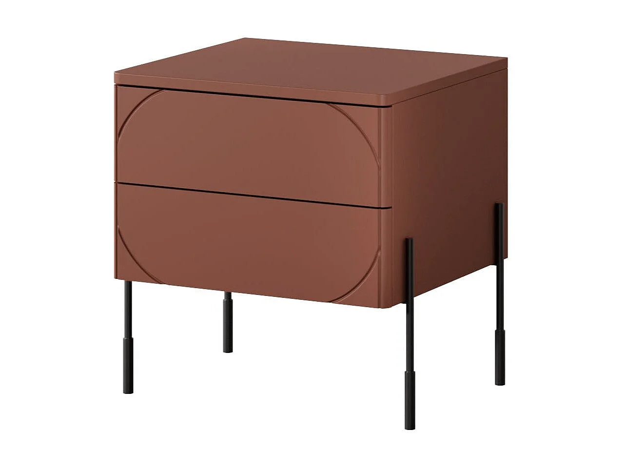 Burgunderroter Nachttisch mit 2 Schubladen, 49 x 55 cm