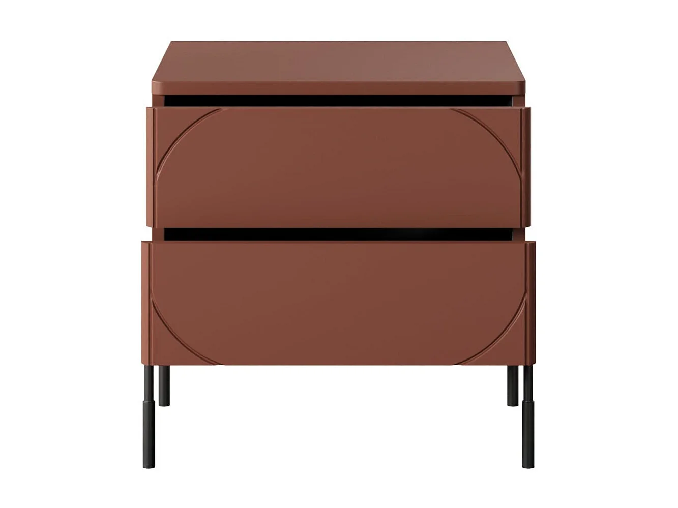 Burgunderroter Nachttisch mit 2 Schubladen, 49 x 55 cm